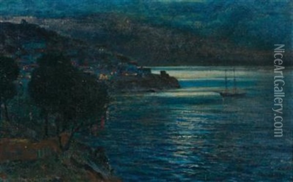 Coastal Landscape At Night Oil Painting - Vartan Makokian