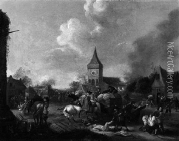 Soldaten Plundern Das Dorf Oil Painting - Jan van Huchtenburg