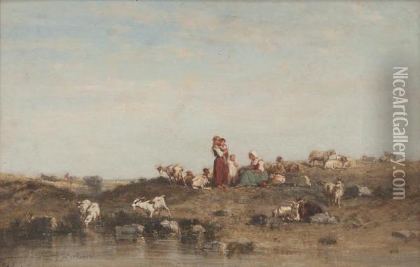 Bergere En Bord De Mer Oil Painting - Charles Emile Vacher De Tournemine