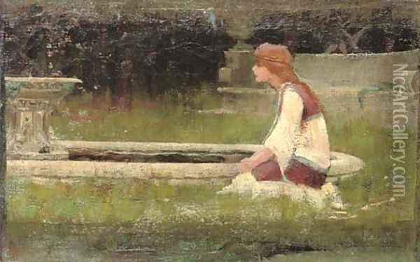 Girl kneeling by fountain Oil Painting - John William Waterhouse