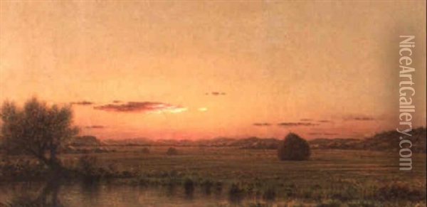 Salt Marsh Haystacks At Sunset Oil Painting - Martin Johnson Heade