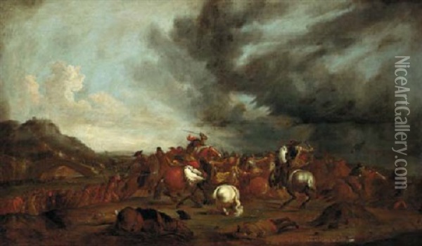 A Cavalry Battle Oil Painting - Georg Philipp Rugendas the Elder