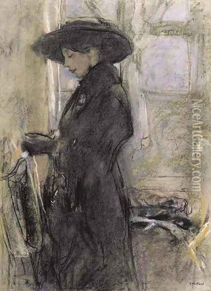 Jeune femme de profil avec un large chapeau noir Oil Painting - Jean-Edouard Vuillard