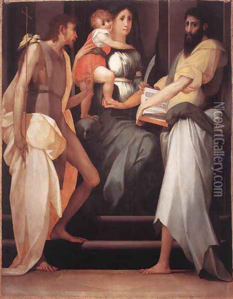 Madonna Enthroned between Two Saints Oil Painting - Rosso Fiorentino (Giovan Battista di Jacopo)