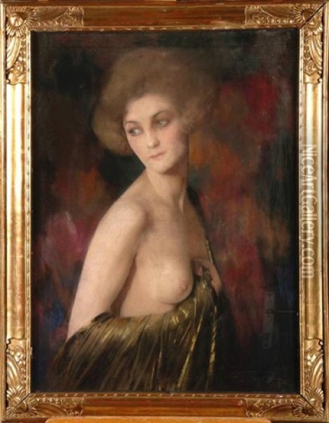 Portrait De Femme Partiellement Denudee Oil Painting - Firmin Baes