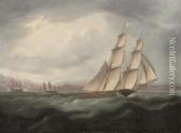A Brig Running Under Full Sail In The Mediterranean Oil Painting - Thomas Buttersworth
