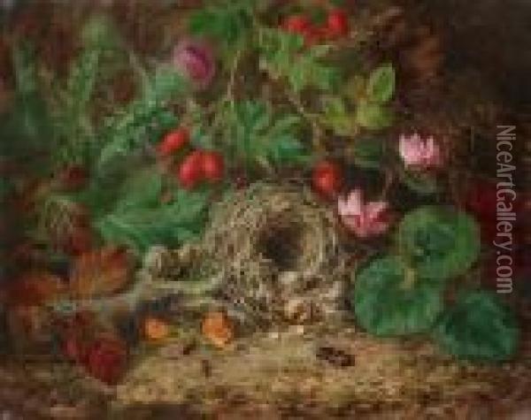 Stillleben Mit Vogelnest, Blumen Und Insekten Oil Painting - Josef Lauer