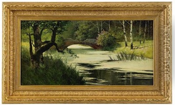 Bridge Over The Pond Oil Painting - Vladimir Egorovich Makovsky