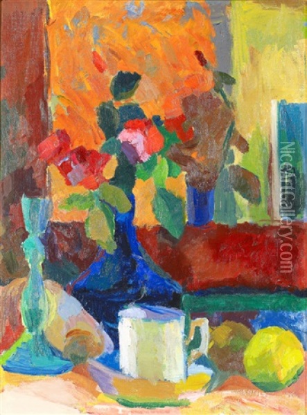 Stilleben Med Blommor I Vas Samt Frukter Oil Painting - Karl Isakson