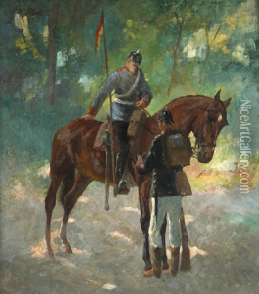 Kavalerist Und Infanterist Im Wald Oil Painting - Ludwig Wilhelm Plock