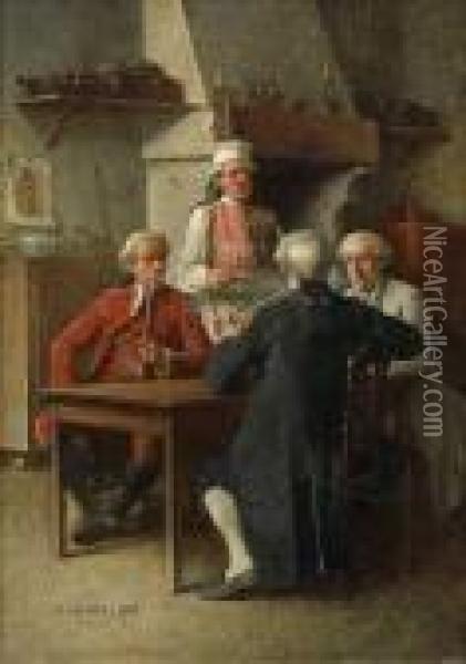 Gentlemen A La Taverne Oil Painting - Benjamin Eugene Fichel