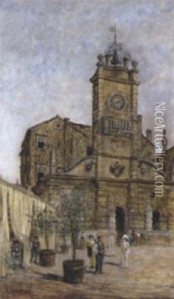 Kirchenplatz Im Trentino Oil Painting - Rudolph Bernt