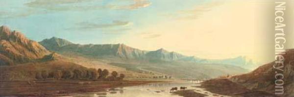 Cader Idris And The Mawddach River Oil Painting - John Varley