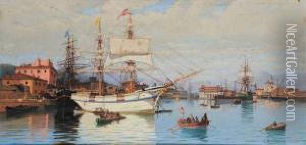 Veduta Di Porto Oil Painting - Ugo Manaresi