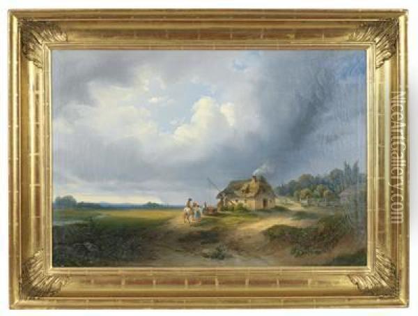 Bauernhof In Ungarischer Landschaft Oil Painting - Ignaz Raffalt