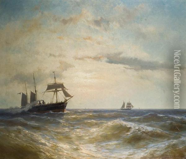Schepen Op Zee Oil Painting - Hendrik Barend Koekkoek