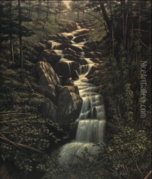 Mountain Waterfall Oil Painting - Levi Wells Prentice