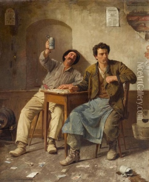 Zwei Arbeiter Beim Kartenspiel Oil Painting - Eduard Pfyffer