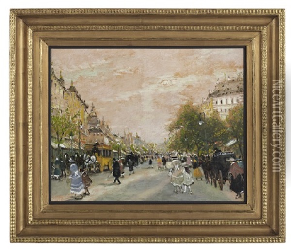 Busy Street Scene, Spring Oil Painting - Antal Berkes
