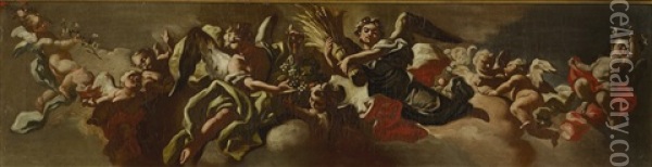 Allegory Of Plenty: A Bozzetto For A Ceiling Decoration Oil Painting - Andrea dell' Asta