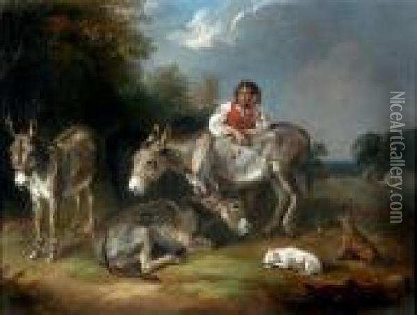 The Gipsy And His Donkeys Oil Painting - William Webb