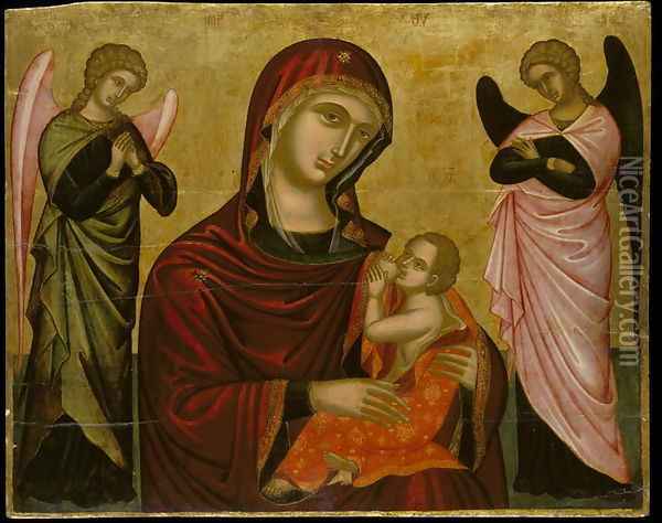 Icon of the Virgin Lactans with Two Angels Oil Painting - Anonymous Artist