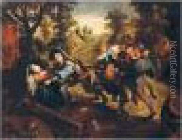Peasants Brawling In A Landscape Oil Painting - Pieter The Elder Brueghel