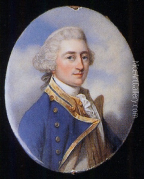 A Naval Officer In Blue Coat Trimmed With Gold Braid, Gold Buttons And White Waistcoat Oil Painting - Henry Bone