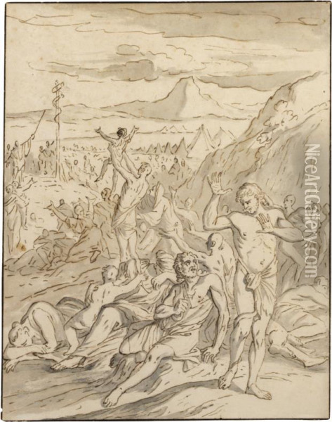 The Israelites Before The Brazen Serpent Oil Painting - Caspar Luyken
