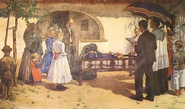 Funeral of a Child at Somogytur 1907 Oil Painting - Kann Gyula Kosztolanyi