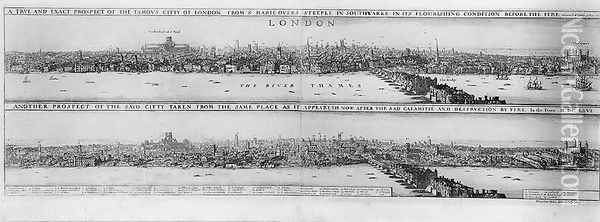 Prospect of London before and after the Great Fire Oil Painting - Wenceslaus Hollar