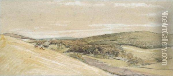 An Extensive View Across A Valley Oil Painting - George Richmond