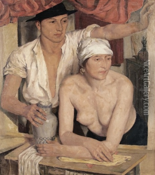 Young Couple Oil Painting - Johann Vincenz Cissarz