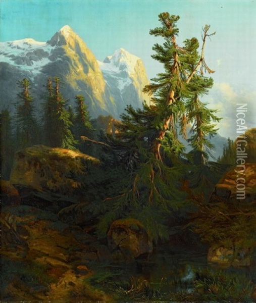 Rosenlaui Mit Wellhorn Und Wetterhorn Oil Painting - Alexandre Calame
