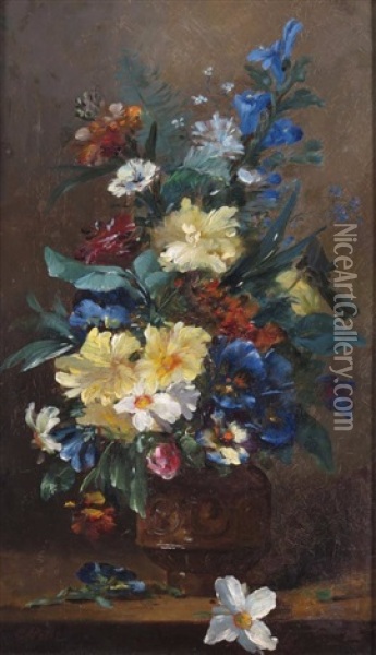 Still Life Of Spring Flowers In An Urn Oil Painting - Eugene Petit