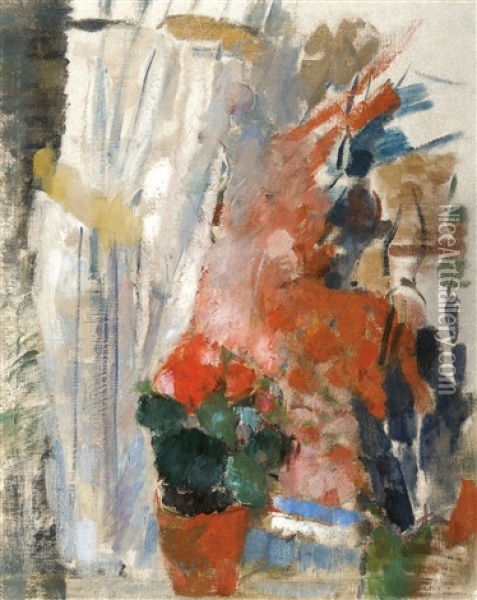 La Fenetre Aux Begonias Rouges (ete 1912, Peint A Boitsfort) Oil Painting - Rik Wouters