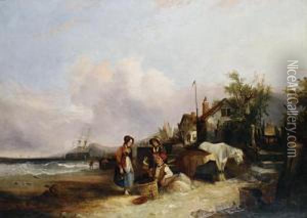 Shrimpers Resting By The Shore Oil Painting - Snr William Shayer
