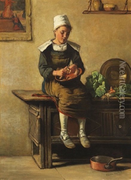 Kleine Kuchenmagd Oil Painting - Edwin Harris