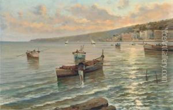 Fishermen Off A Neapolitan Coastal Town Oil Painting - Lazzaro Pasini