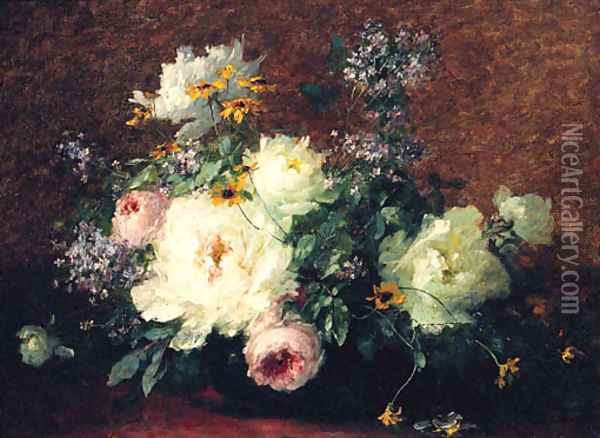Roses And Lilacs In A Vase Oil Painting - Adolphe Louis Castex-Degrange