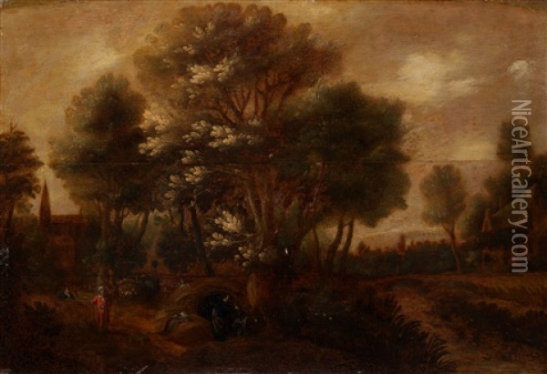 The Baptism Of The Eunuch In An Extensive Wooded Landscape Oil Painting - Jan Christiansz Micker