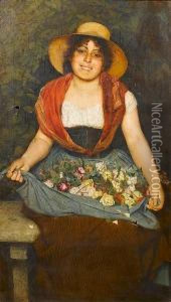 Tuscan Flower Girl Oil Painting - Gaetano Bellei