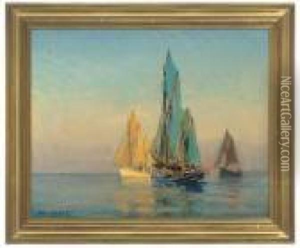 Fishing Boats In The Morning Sun Oil Painting - Paul C.F. Jobert