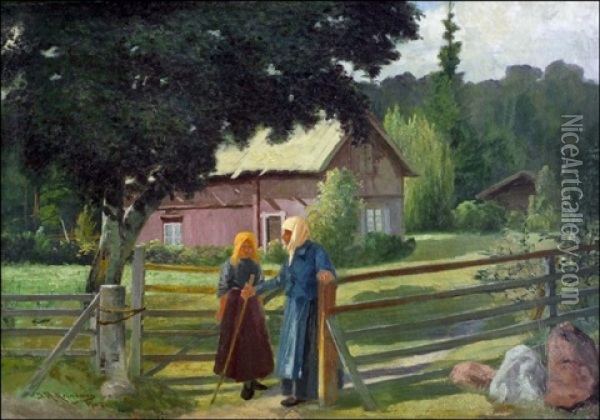 Juttutuokio Verajalla Oil Painting - Sigfrid August Keinanen