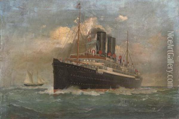 The British Steamer 
Caledonia 
 Outward-bound For New York Oil Painting - Fred Pansing