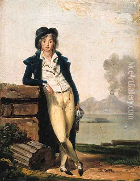 Portrait of a young man, full-length, with Mount Vesuvius beyond Oil Painting - Louis Gauffier