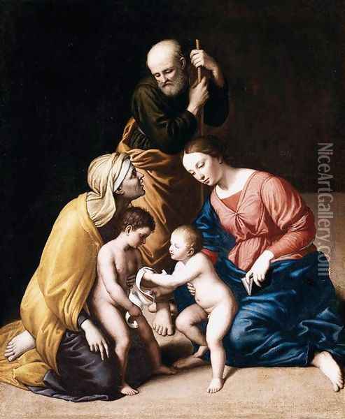 Holy Family with the Infant St John the Baptist and St Elizabeth Oil Painting - Francesco de' Rossi (see Sassoferrato)