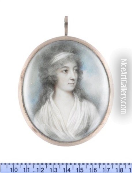 Mrs Charlotte Watlington (nee Nevinson) (1776-1840), Wearing White Dress And Fichu, Her Powdered Hair Dressed With A White Bandeau Oil Painting - Andrew Plimer
