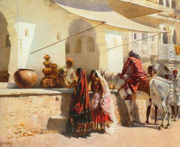 A Street Market Scene, India Oil Painting - Edwin Lord Weeks