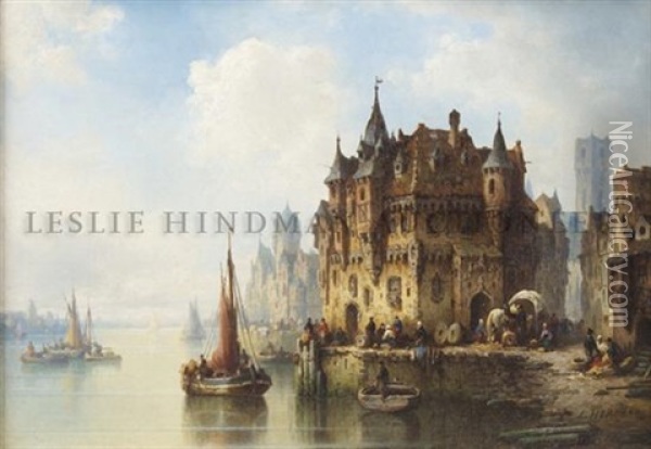 At Water's Edge Oil Painting - Ludwig Hermann
